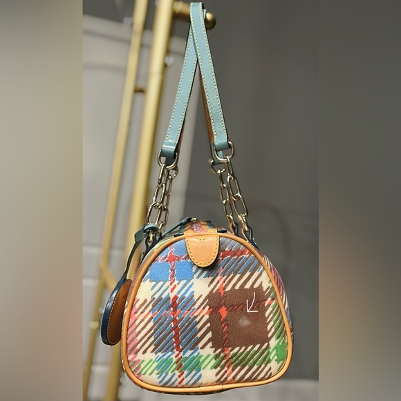 DOONEY & BOURKE VINTAGE Y2K MULTICOLOR PLAID PRINT BARREL BAG RARE - Picture 6 of 14